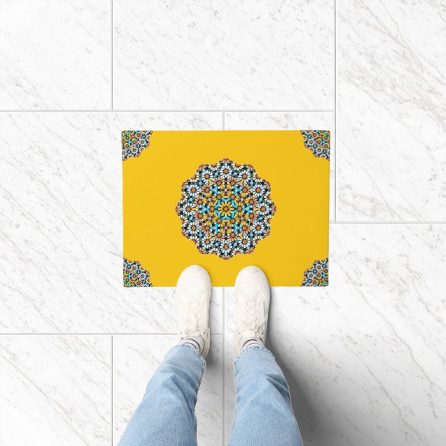 Turquise and Yellow Marble Moroccan Mosaic  Doormat (Indoor)