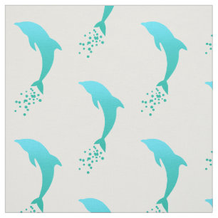 Turquise Blue Jumping Dolphin With Bubbles Fabric