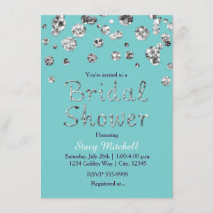 Turquise Silver Glitter Bridal Shower Invitation