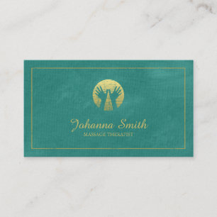 Turquois Canvas, Gold Frame, Hands Massage Therapy Appointment Card