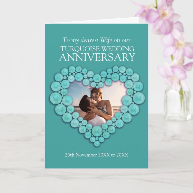 Turquoise 11th wedding anniversary wife photo card (Orchid)