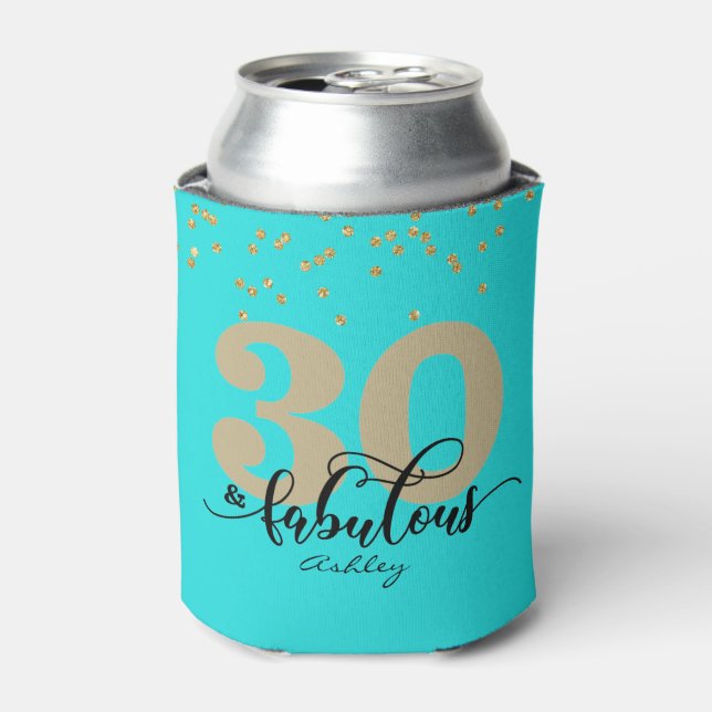  Turquoise 30 and Fabulous Birthday Can Cooler (Can Front)