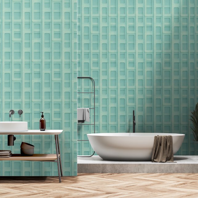 Turquoise 3D Grid Box Panels -Peel & Stick  Wallpaper (Bathroom)