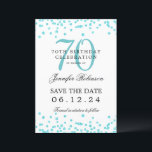 Turquoise 70th Birthday Save the Date Details  Invitation<br><div class="desc">Elegant "70th Birthday Party" design with faux glitter confetti & details text. Easy to use and easy to personalise. Order Today!</div>