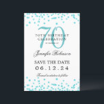 Turquoise 70th Birthday Save the Date Details  Invitation<br><div class="desc">Elegant "70th Birthday Party" design with faux glitter confetti & details text. Easy to use and easy to personalise. Order Today!</div>