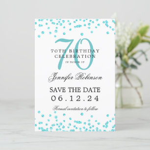 Turquoise 70th Birthday Save the Date Details Invitation