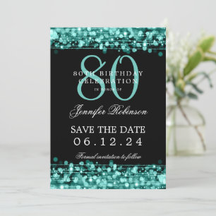 Turquoise 80th Birthday Save the Date  Invitation