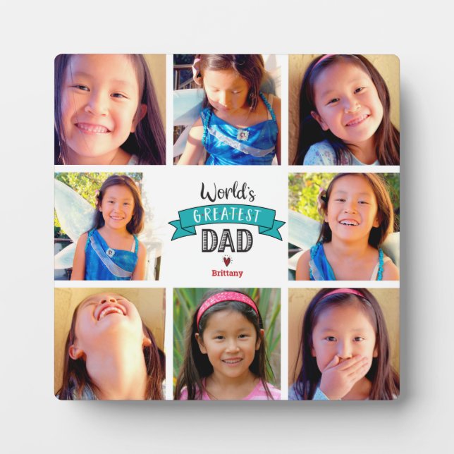 Turquoise 8 Photo Collage World’s Greatest Dad Plaque (Front)