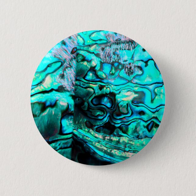 Turquoise abalone paua shell detail 6 cm round badge (Front)