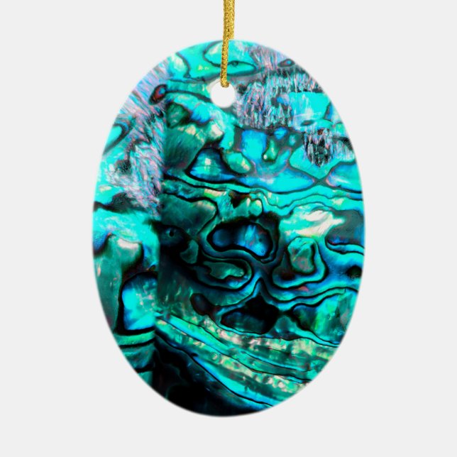 Turquoise abalone paua shell detail ceramic tree decoration (Front)