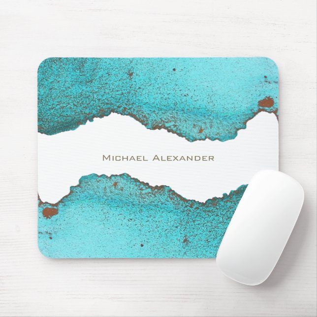Turquoise Abstract Art Custom Named Mouse Mat (With Mouse)