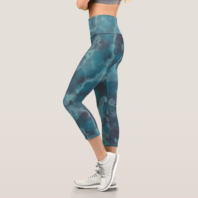 Turquoise Abstract Capri Leggings (Left)