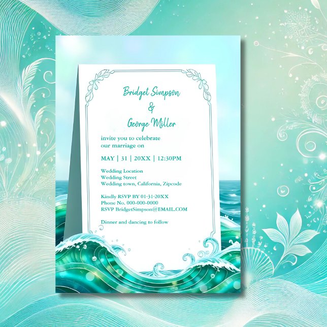 turquoise abstract coastal  wedding invitation (Creator Uploaded)