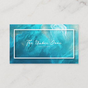 Turquoise Abstract Fluid Gold Dust Geometric Business Card