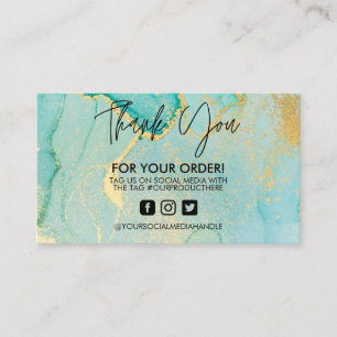 Turquoise Abstract Gold Watercolor Business Card