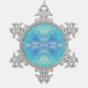 Turquoise Abstract ice crystal pattern Snowflake Pewter Christmas Ornament
