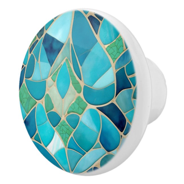 Turquoise Abstract Mosaic Art Deco Cabinet Door Ceramic Knob (Right)