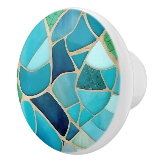 Turquoise Abstract Mosaic Art Deco Drawer Knob (Right)