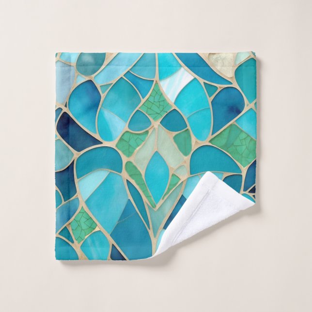 Turquoise Abstract Mosaic Bath Towel Set (Wash Cloth)
