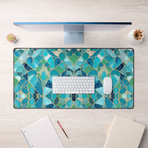 Turquoise Abstract Mosaic with Art Deco style Desk Mat