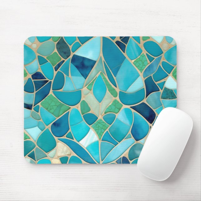 Turquoise Abstract Mosaic with Art Deco style Mouse Mat (With Mouse)