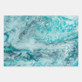 Turquoise Abstract Paint Pour Art Wrapping Paper Sheet