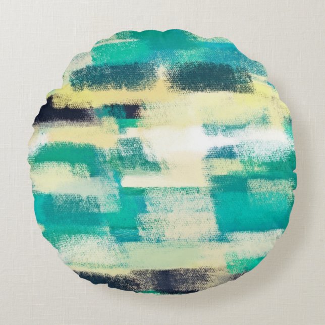 Turquoise Abstract Painting Round Pillow (Front)