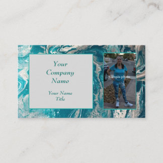 Turquoise Abstract Photo QR code Business Cards