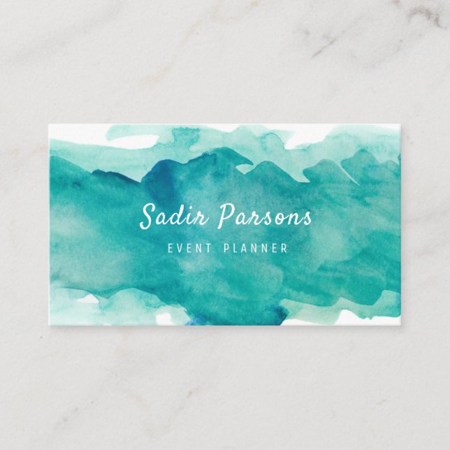 Turquoise Abstract Watercolor Splash Business Card (Front)