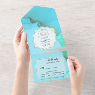 Turquoise Abstract Wonderful All In One Invitation