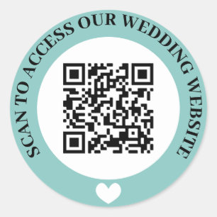 Turquoise Access Wedding Website Heart QR Code Classic Round Sticker