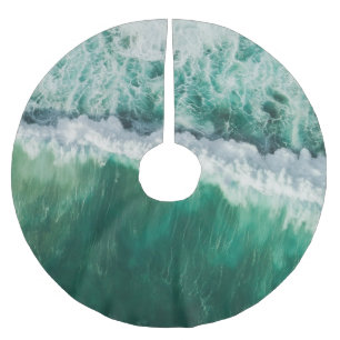 Turquoise Aerial Wave: Drone Shot Brushed Polyester Tree Skirt