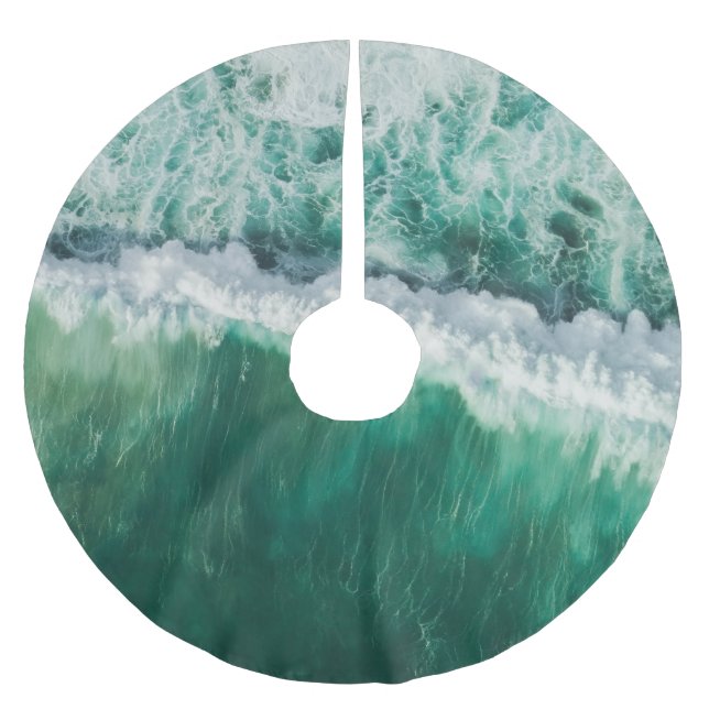 Turquoise Aerial Wave: Drone Shot Brushed Polyester Tree Skirt (Front)