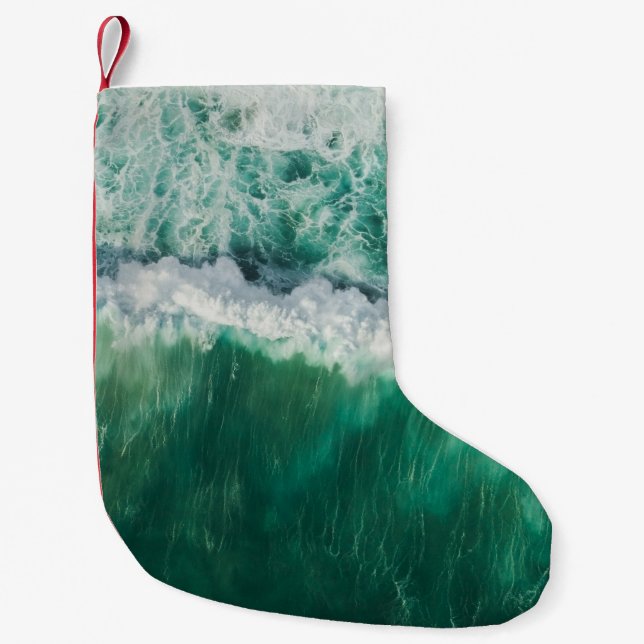 Turquoise Aerial Wave: Drone Shot Small Christmas Stocking (Front)