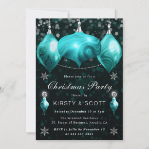 Turquoise Agate Baubles Christmas Dinner Party Invitation