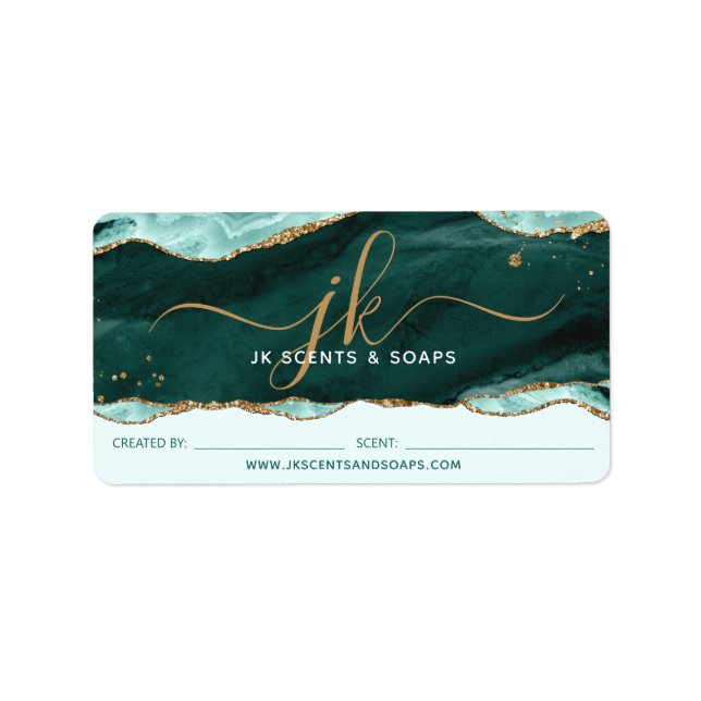Turquoise Agate Geode Monogram Candle Soap Label (Front)