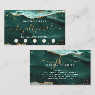 Turquoise Agate Gold Glitter Script 5 Punch Loyalty Card