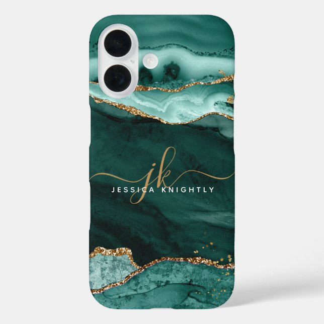  Turquoise Agate Gold Glitter Script Monogram Case-Mate iPhone Case (Back)