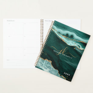 Turquoise Agate Gold Glitter Script Monogram Swash Planner