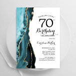 Turquoise Agate Gold White 70th Birthday Invitation<br><div class="desc">Turquoise,  white and gold agate 70th birthday party invitation. Elegant modern design featuring watercolor agate marble geode background,  faux glitter gold and typography script font. Trendy invite card perfect for a stylish women's bday celebration. Printed Zazzle invitations or instant download digital printable template.</div>