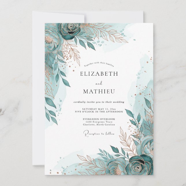 Turquoise Airy Coastal Wedding Invitation (Front)