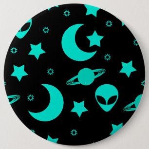 Turquoise Alien Pattern with Stars and Moons 6 Cm Round Badge