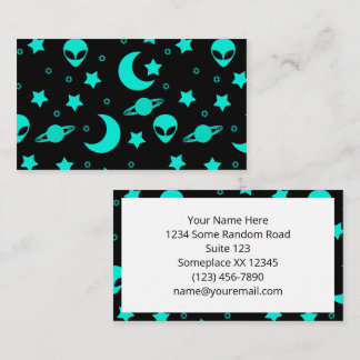 Turquoise Alien Pattern with Stars and Moons Business Card