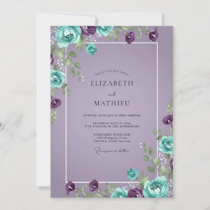 Turquoise Amethyst Ranunculus Eucalyptus Wedding Invitation