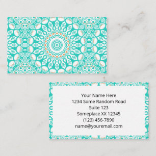 Turquoise and Beige Ocean Mandala Pattern Business Card
