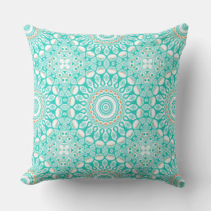 Turquoise and Beige Ocean Mandala Pattern Cushion
