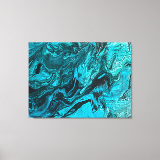 Turquoise and Black Abstract Painting Canvas Print