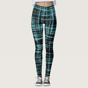 Turquoise and Black Abstract Stripe Pattern Leggings