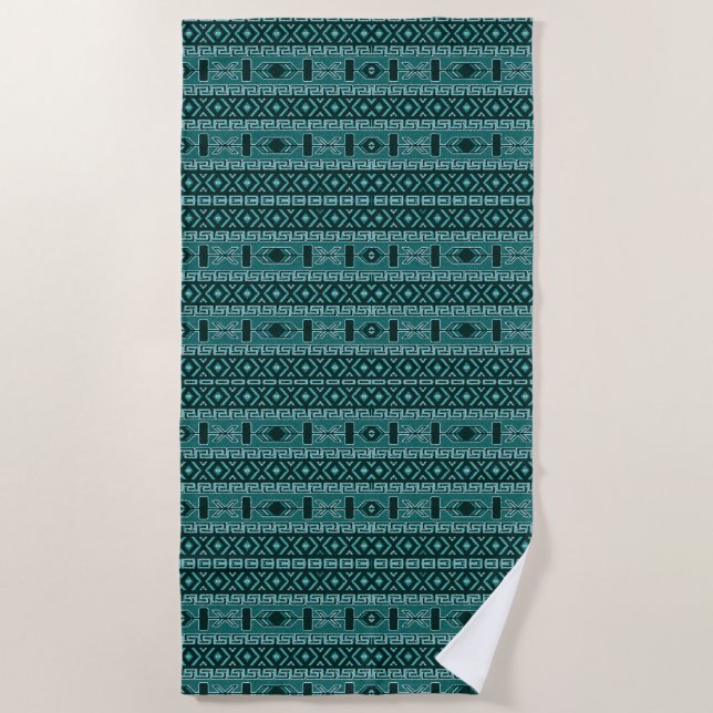 Turquoise And Black Aztec Pattern Beach Towel (Front)