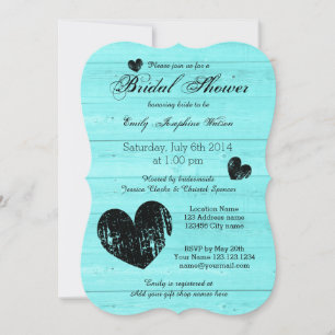 Turquoise and black bridal shower invitations